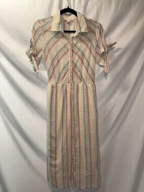 Lovestitch M Striped Midi Dress Back Tie Short Sleeve Boho Coastal